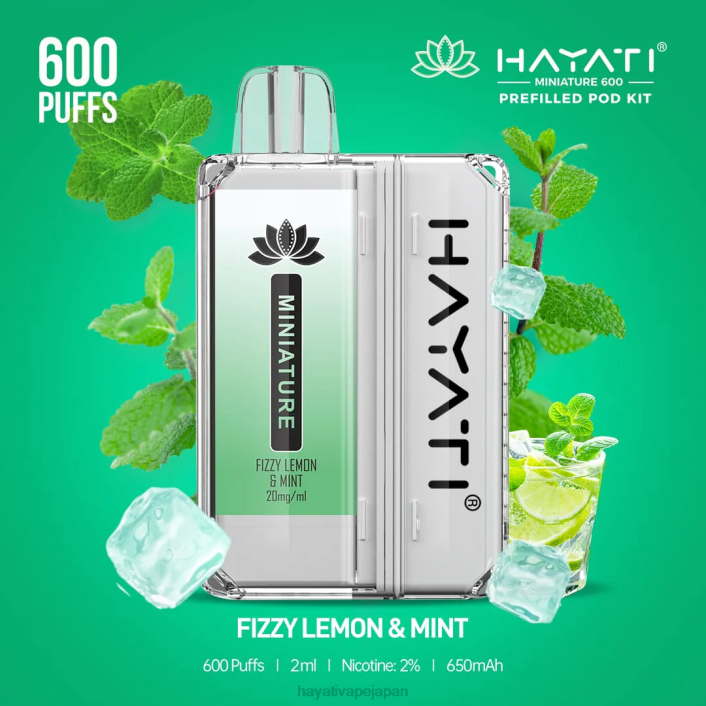 Hayati store Japan - 炭酸レモン＆ミント Hayati Miniature 600 ポッドキット 26BF33