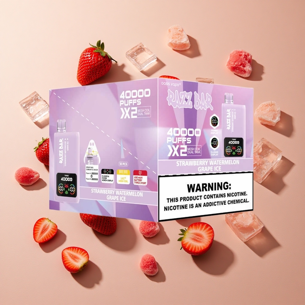 Razz Bar 40000パフ ストロベリーウォーターメロン_グレープアイス パワースクリーンディスプレイ 卸売 日本